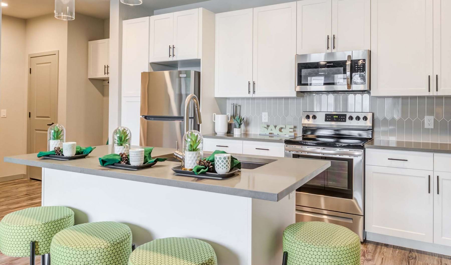 kitchen with island and seating